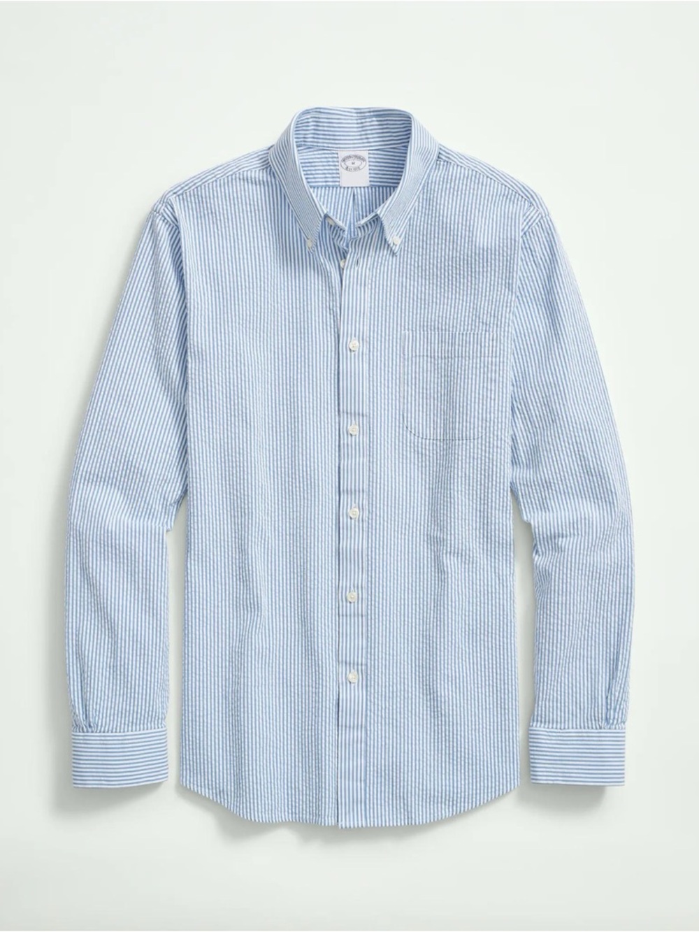 Brooks Brothers Washed Cotton Seersucker Button-Down Collar, Stripe Sport Shirt